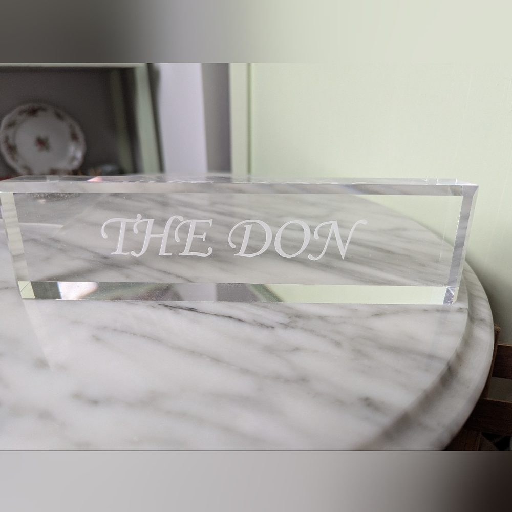 Clear Acrylic Nameplate 'THE DON' for desk or dresser